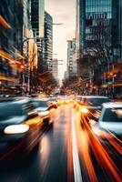 yellow taxi car in traffic on a city street slow motion photo