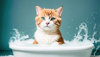 Cute kitten in a bath with foam photo