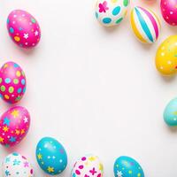 Easter colorful eggs on white background banner photo