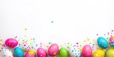 Easter colorful eggs on white background banner photo