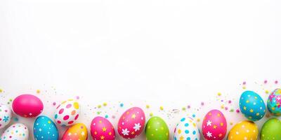 Easter colorful eggs on white background banner photo