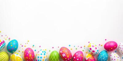 Easter colorful eggs on white background banner photo