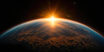 sunrise over the planet view from space photo