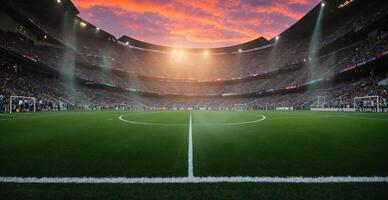 football stadium, empty football field, spectators in the stands, photo