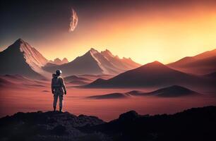 astronaut in a spacesuit on the red planet photo