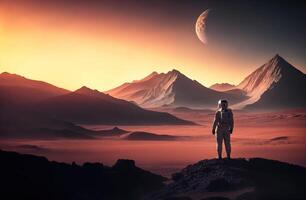 astronaut in a spacesuit on the red planet photo