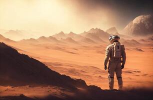 astronaut in a spacesuit on the red planet photo
