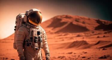 astronaut in a spacesuit on the red planet photo