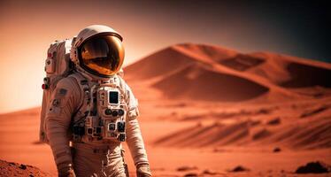 astronaut in a spacesuit on the red planet photo