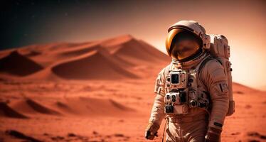 astronaut in a spacesuit on the red planet photo