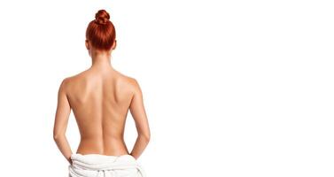 girl in a towel on a white background banner photo