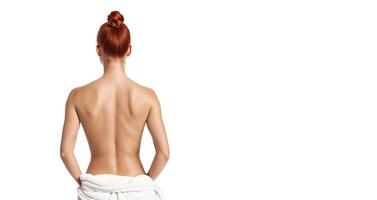 girl in a towel on a white background banner photo
