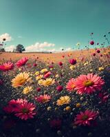 flowers in the meadow against the blue sky photo