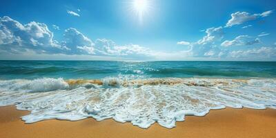 Azure ocean sand and blue sky photo