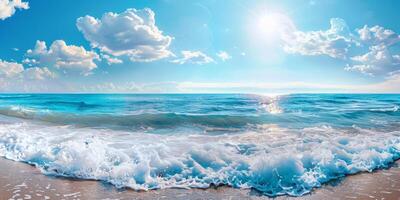 Azure ocean sand and blue sky photo