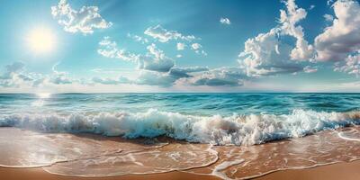 Azure ocean sand and blue sky photo