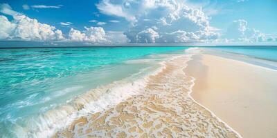 Azure ocean sand and blue sky photo