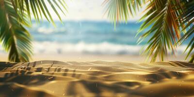 Palm tree and white sand against the background of the azure ocean photo