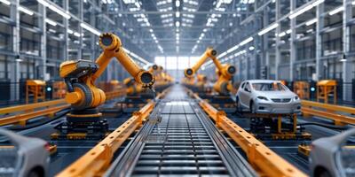 automated construction of cars in a factory robots photo