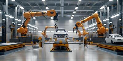 automated construction of cars in a factory robots photo
