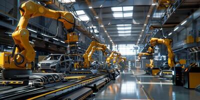 automated construction of cars in a factory robots photo