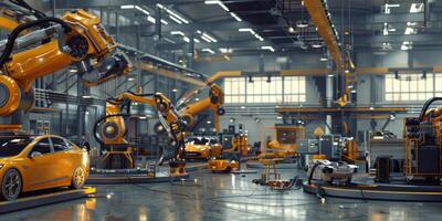 automated construction of cars in a factory robots photo