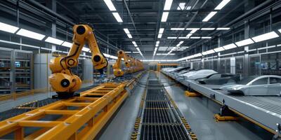 automated construction of cars in a factory robots photo