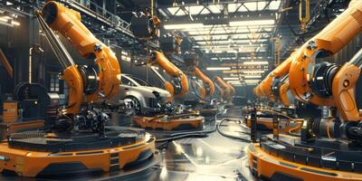 automated construction of cars in a factory robots photo