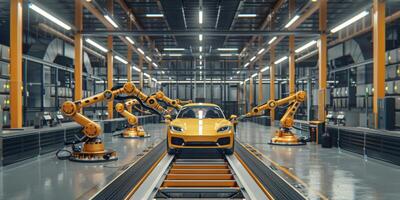 automated construction of cars in a factory robots photo