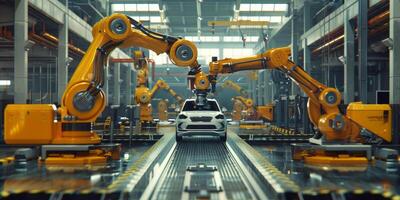 automated construction of cars in a factory robots photo