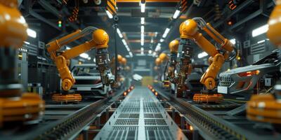automated construction of cars in a factory robots photo