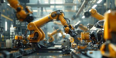 automated construction of cars in a factory robots photo