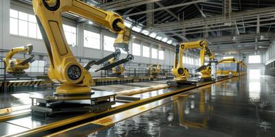 automated construction of cars in a factory robots photo