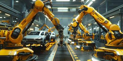 automated construction of cars in a factory robots photo