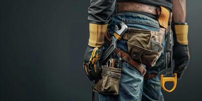 Maintenance worker with a bag and a set of tools on his belt photo