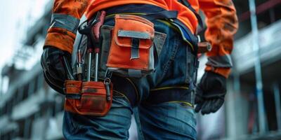 Maintenance worker with a bag and a set of tools on his belt photo