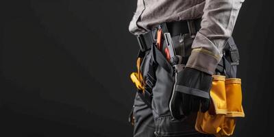 Maintenance worker with a bag and a set of tools on his belt photo