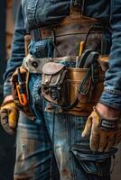 Maintenance worker with a bag and a set of tools on his belt photo