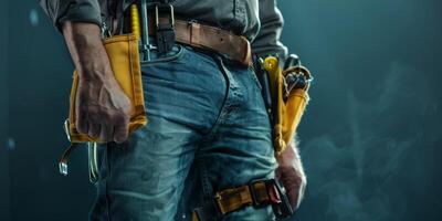 Maintenance worker with a bag and a set of tools on his belt photo