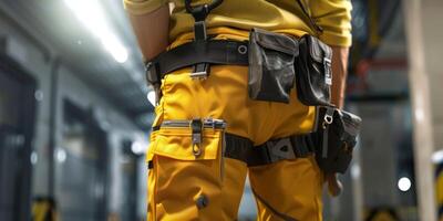 Maintenance worker with a bag and a set of tools on his belt photo