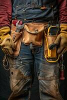 Maintenance worker with a bag and a set of tools on his belt photo