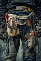 Maintenance worker with a bag and a set of tools on his belt photo