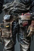 Maintenance worker with a bag and a set of tools on his belt photo