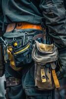 Maintenance worker with a bag and a set of tools on his belt photo