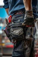 Maintenance worker with a bag and a set of tools on his belt photo