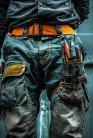 Maintenance worker with a bag and a set of tools on his belt photo