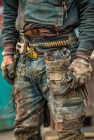 Maintenance worker with a bag and a set of tools on his belt photo