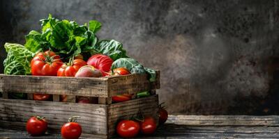 vegetables and fruits with herbs on a wooden table photo