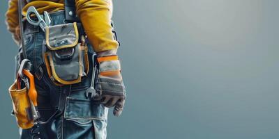 Maintenance worker with a bag and a set of tools on his belt photo