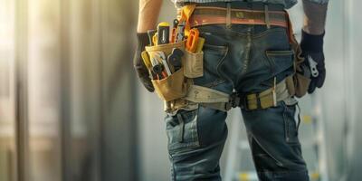 Maintenance worker with a bag and a set of tools on his belt photo